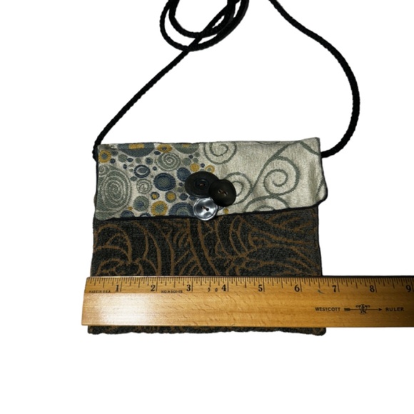 Mini Crossbody Purse Handbag Beautiful Trimmed Buttons Handmade Browns Greens - Picture 6 of 9